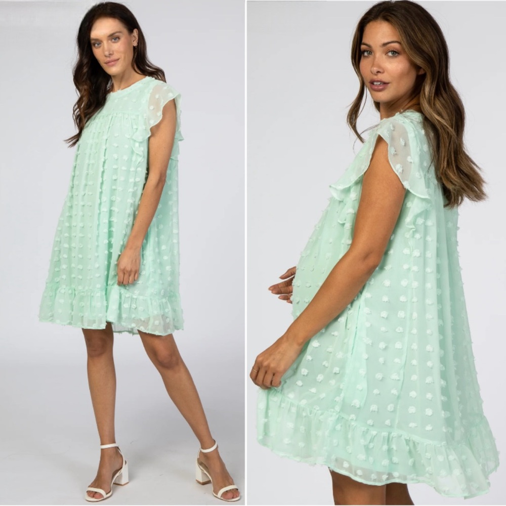 &Merci Mint Green Swiss Dot Ruffle Dress, Regular or Maternity Women - Size S